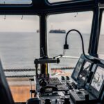 Bridge ship equipment of ffshore dp vessel thruster pitch propellers telegraph handles vhf radio, navigation devices