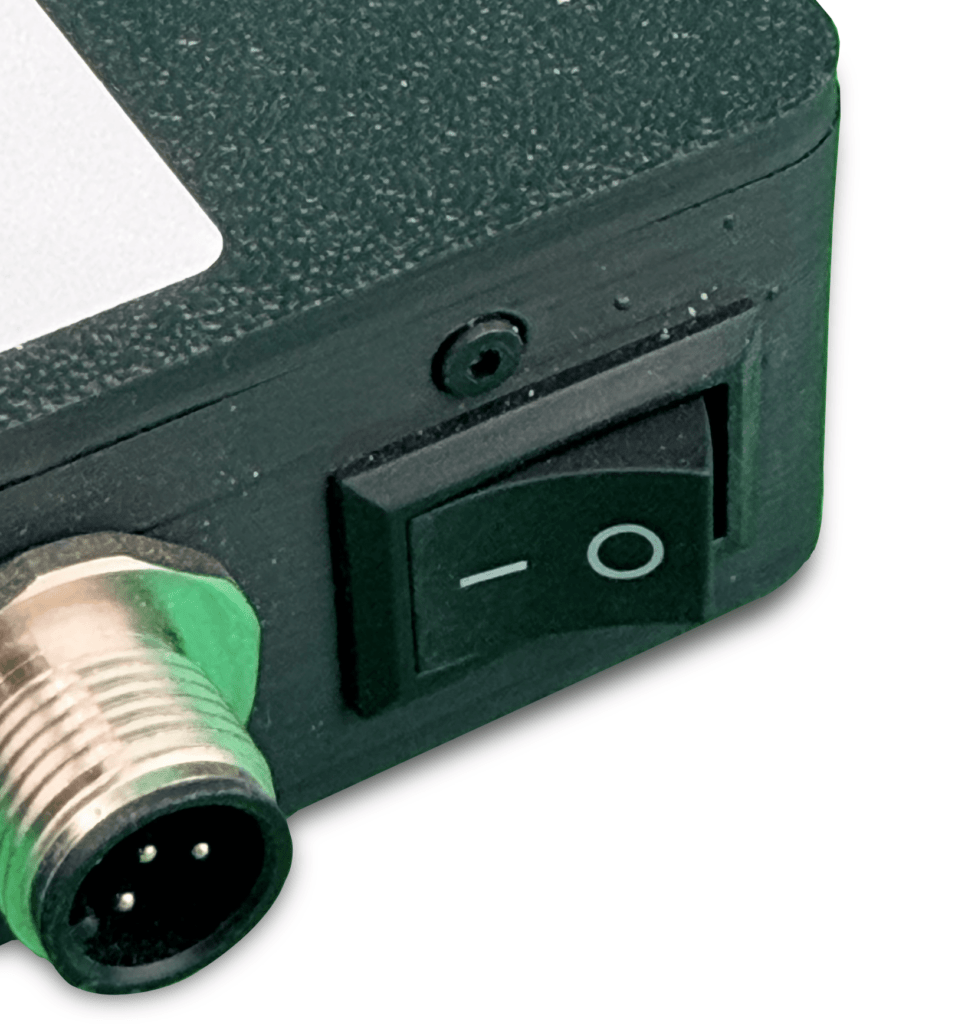 EverWatch Controller power switch and DC input connector, illustrating installation setup for boat monitoring system.